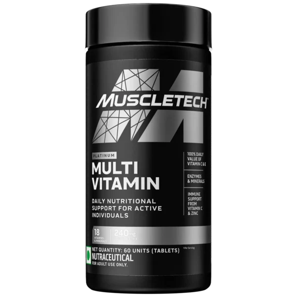 MuscleTech Platinum Multivitamin | 18 Vitamins & Minerals | Vitamins A C D E B6 B12 | 60 Tablets