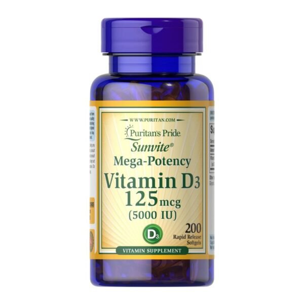 Puritan's Pride | Vitamin D3 125MCG (5000 IU) | 200 Rapid Release Softgels
