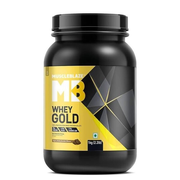 MuscleBlaze Whey Gold, 100% Whey Protein Isolate, Rich Milk Chocolate - 1kg / 2.2lb