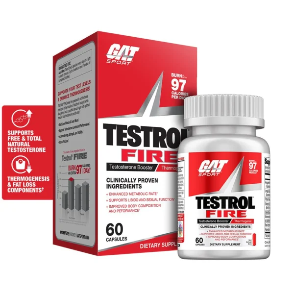GAT Sport | Testrol Fire | Male-Enhancing Thermogenic Formula | 60 Capsules