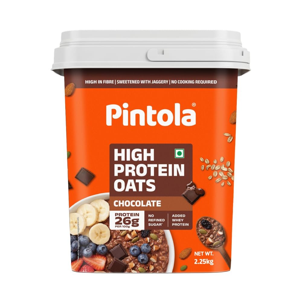 614LYalYu+L._SL1000_ Pintola Oats 2.25kg, Dark Chocolate, 26g High Protein, No Refined Sugar, with Almonds, Raisins, Pumpkin & Chia Seeds, 9.6g Fibre, - Image 1